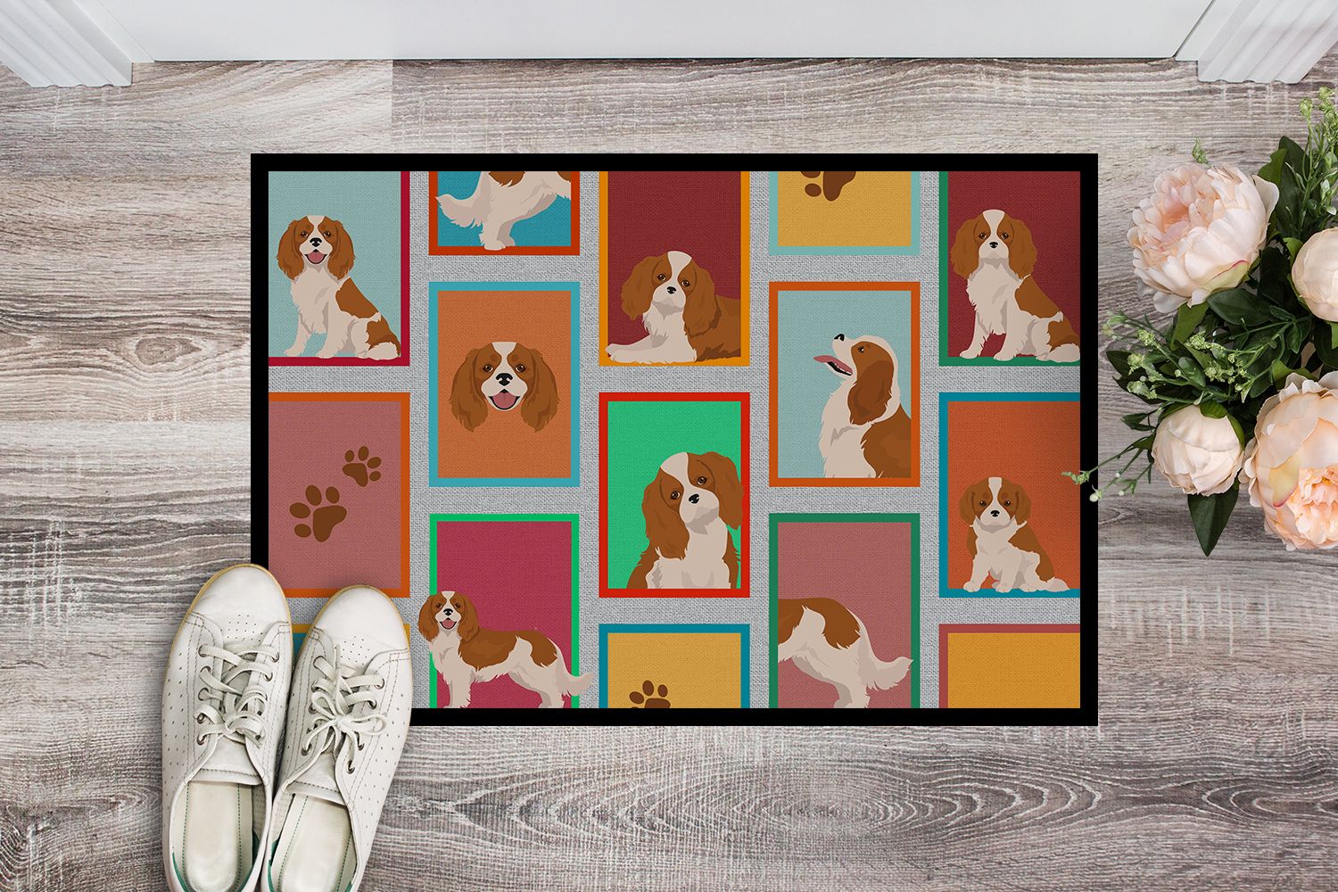 NEW Lots of Blenheim Cavalier Spaniel Doormat Front Door Mat Indoor Outdoor Rugs for Entryway, Non Slip Washable Low Pile, 18H X 27W