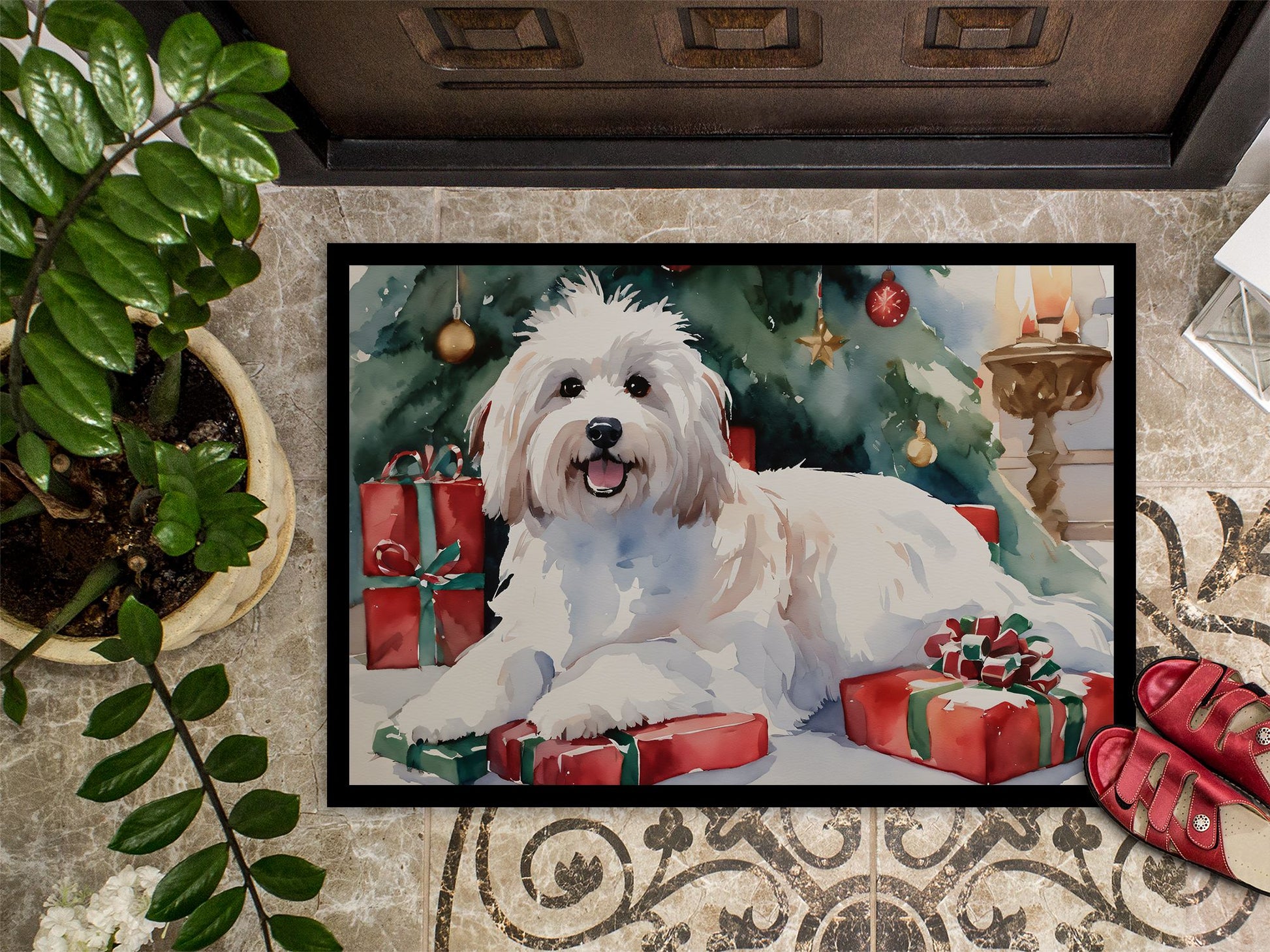 NEW Coton De Tulear Cozy Christmas Doormat Front Door Mat Indoor Outdoor Rugs for Entryway, Non Slip Washable Low Pile, 18H X 27W