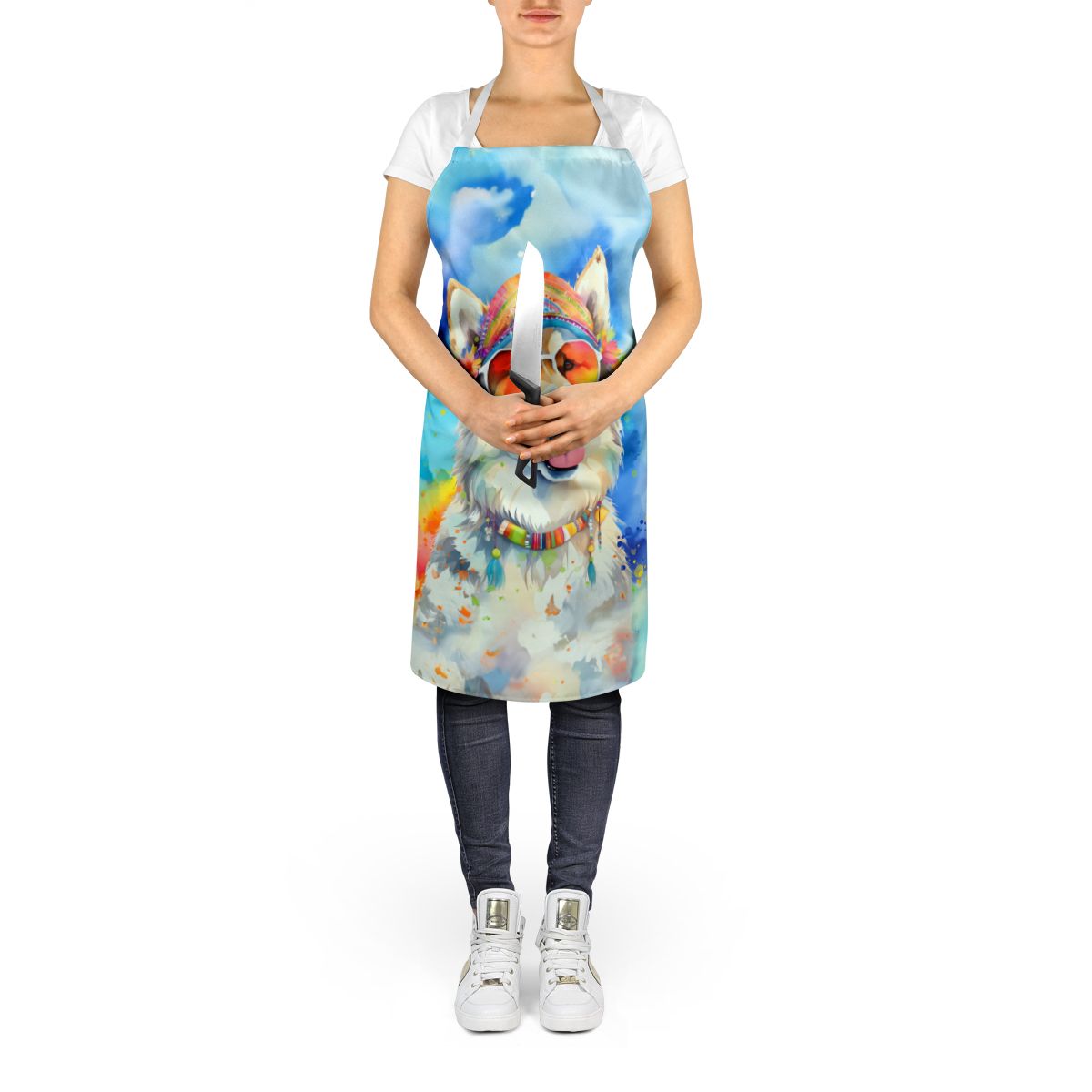 Alaskan Malamute Hippie Dawg Apron Cooking Kitchen Server Baking Crafts Gardening for Adult Women Men, Unisex, Large, Multicolor