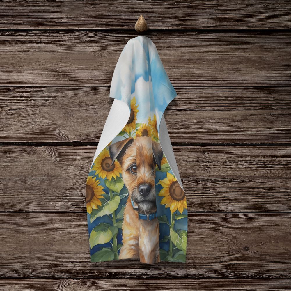 Border Terrier in Sunflowers Kitchen Towel Dish Cloths Guest Hand Towel Decorative Bathroom Towel for Face,Tea, Dishcloth, Kitchen and Bath