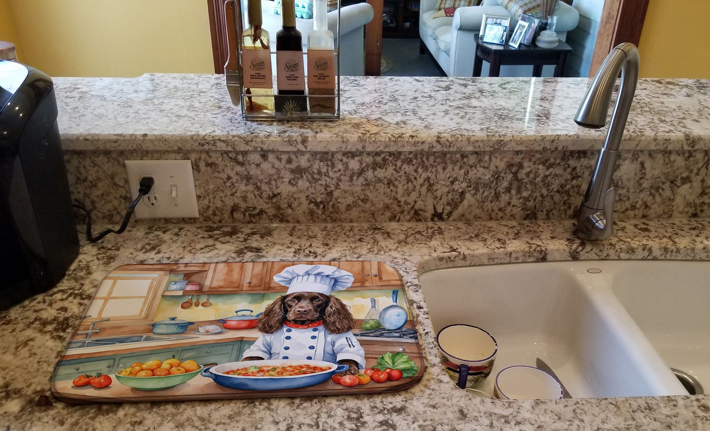 Boykin Spaniel The Chef Dish Drying Mat Absorbent Dish Drying Mat Pad for Kitchen Counter Dish Drainer Mat for Countertop, 14 x 21", Multicolor