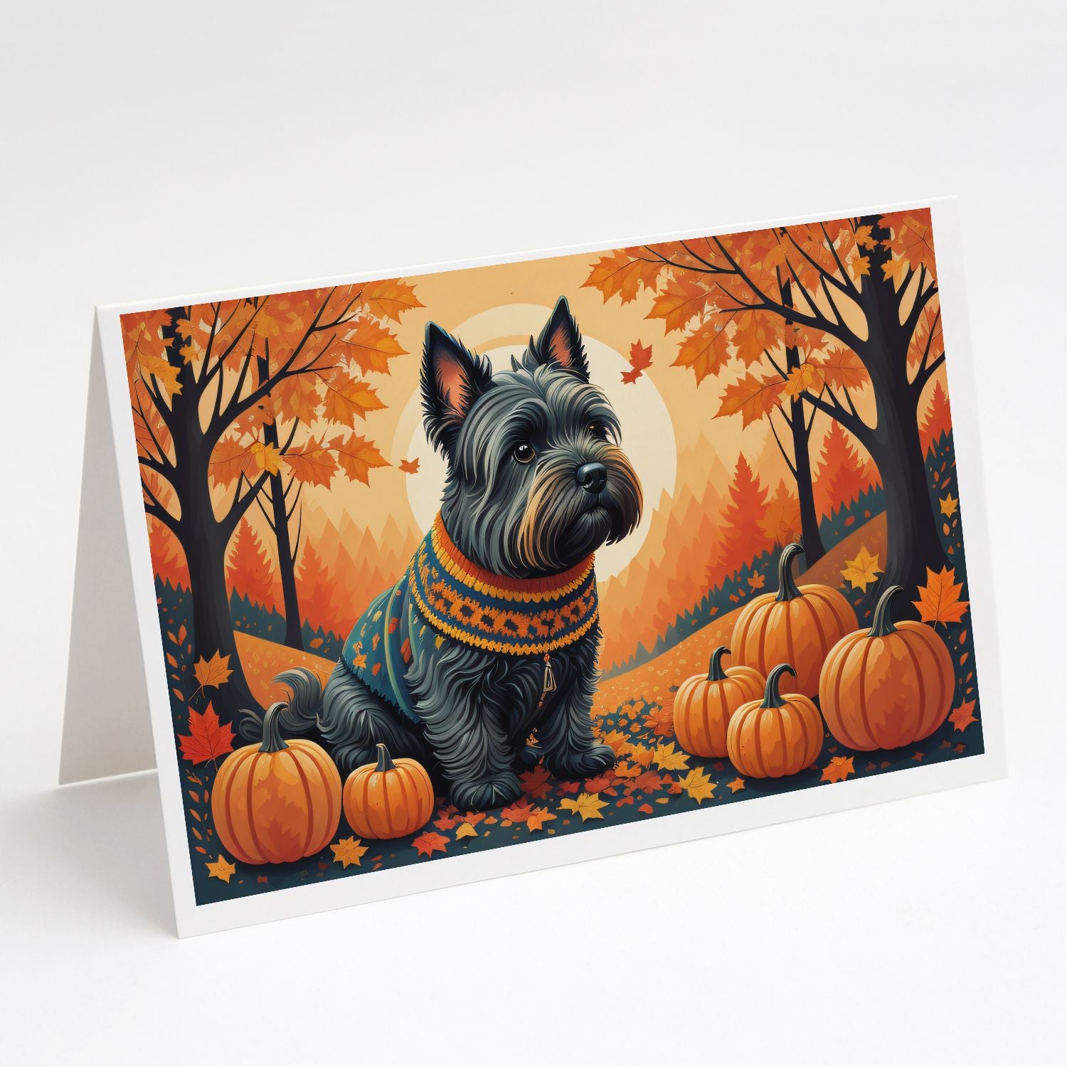 Scottish Terrier Fall Greeting Cards Pack of 8 Blank Cards with Envelopes Whimsical A7 Size 5x7 Blank Note Cards