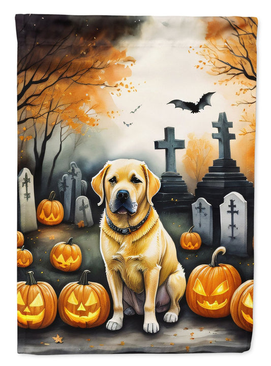Yellow Labrador Retriever Spooky Halloween House Flag Large Porch Sleeve Pole Decorative Outside Yard Banner Artwork Wall Hanging, Polyester, House Size, Multicolor