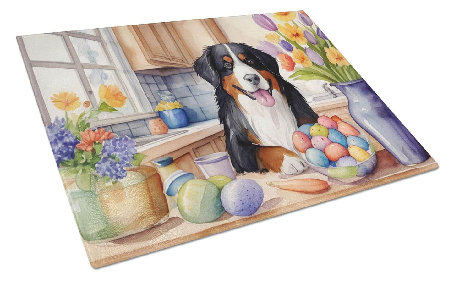 NEW Decorating Easter Bernese Mountain Dog Glass Cutting Board Decorative Tempered Glass Kitchen Cutting and Serving Board Large Size Chopping Board