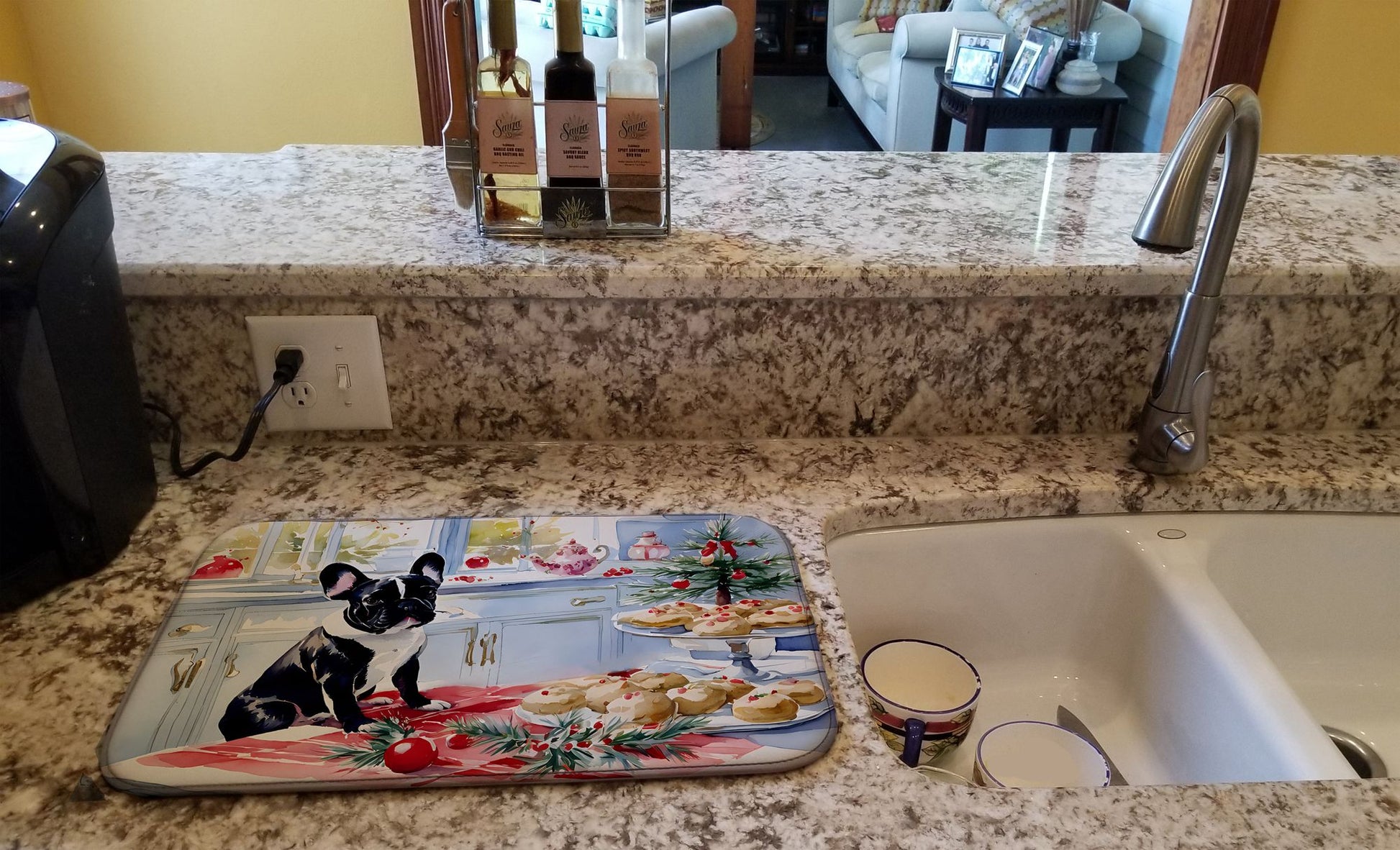 French Bulldog Christmas Cookies Dish Drying Mat Absorbent Dish Drying Mat Pad for Kitchen Counter Dish Drainer Mat for Countertop, 14 x 21", Multicolor