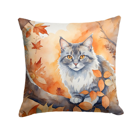 Australian Mist Cat in Fall Leaves Throw Pillow Machine Washable, Indoor Outdoor Decorative Pillow for Couch, Bed or Patio, 18Hx18W