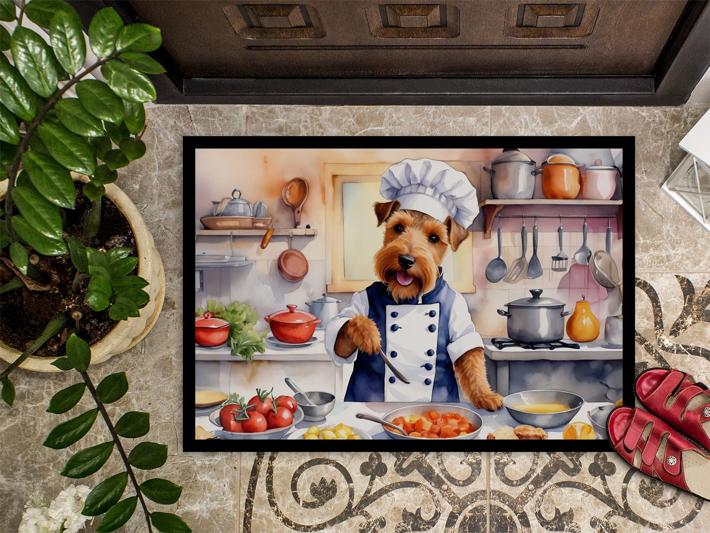 NEW Welsh Terrier The Chef Doormat Front Door Mat Indoor Outdoor Rugs for Entryway, Non Slip Washable Low Pile, 18H X 27W