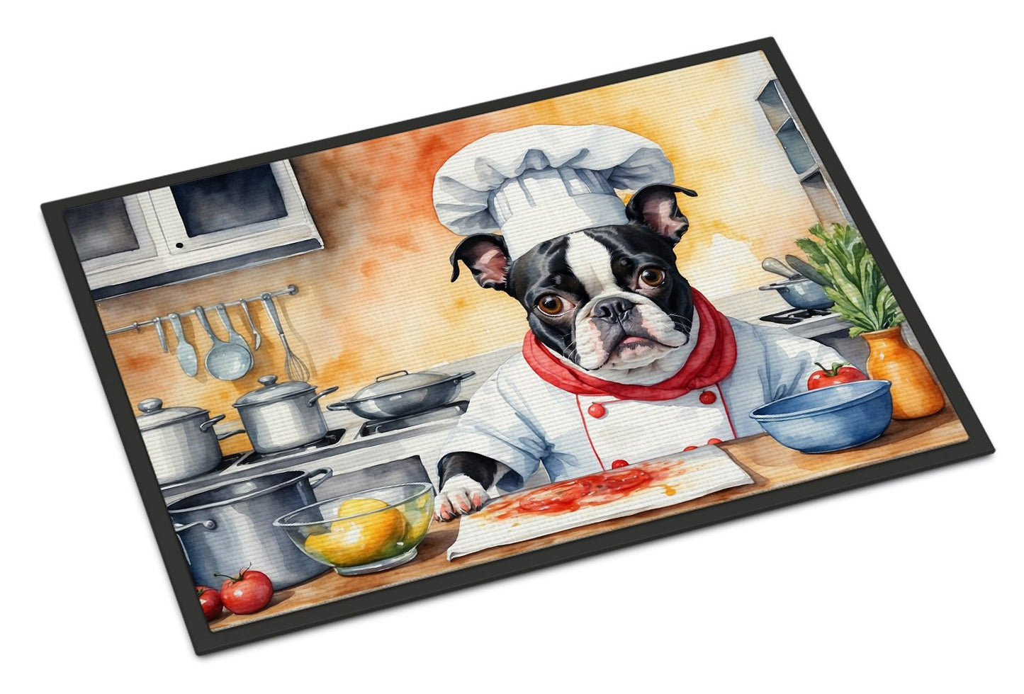 NEW Boston Terrier The Chef Doormat Front Door Mat Indoor Outdoor Rugs for Entryway, Non Slip Washable Low Pile, 18H X 27W