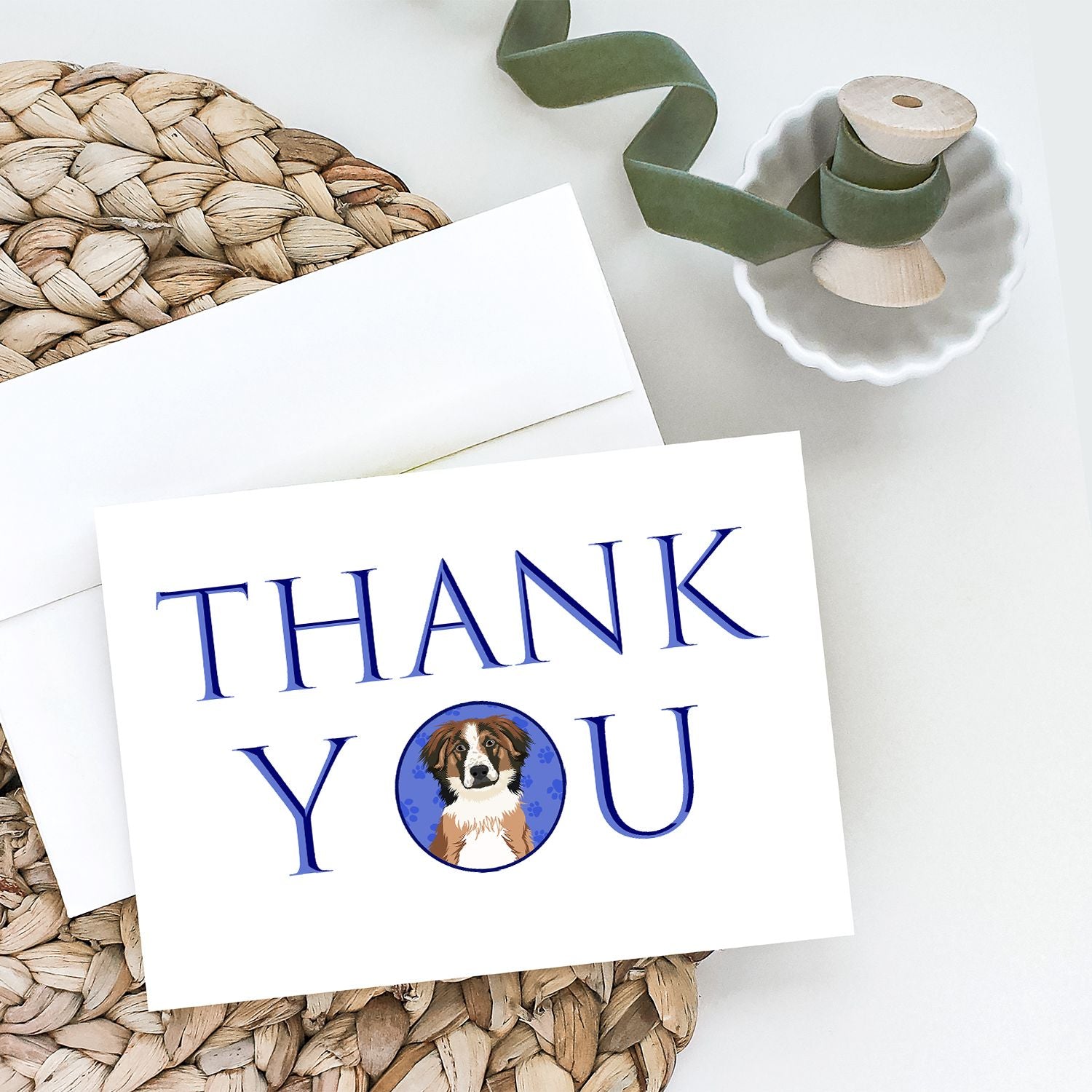 Australian Shepherd Red Tricolor #1 Thank You Greeting Cards Pack of 8 Blank Cards with Envelopes Whimsical A7 Size 5x7 Blank Note Cards
