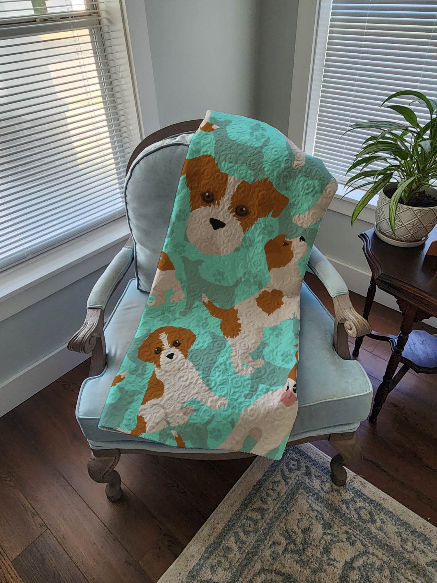 Red and White Jack Russell Terrier Quilted Blanket 50x60 Artwork Pattern Quilted Throw Blanket for Bed, Couch, Sofa, Soft and Lightweight