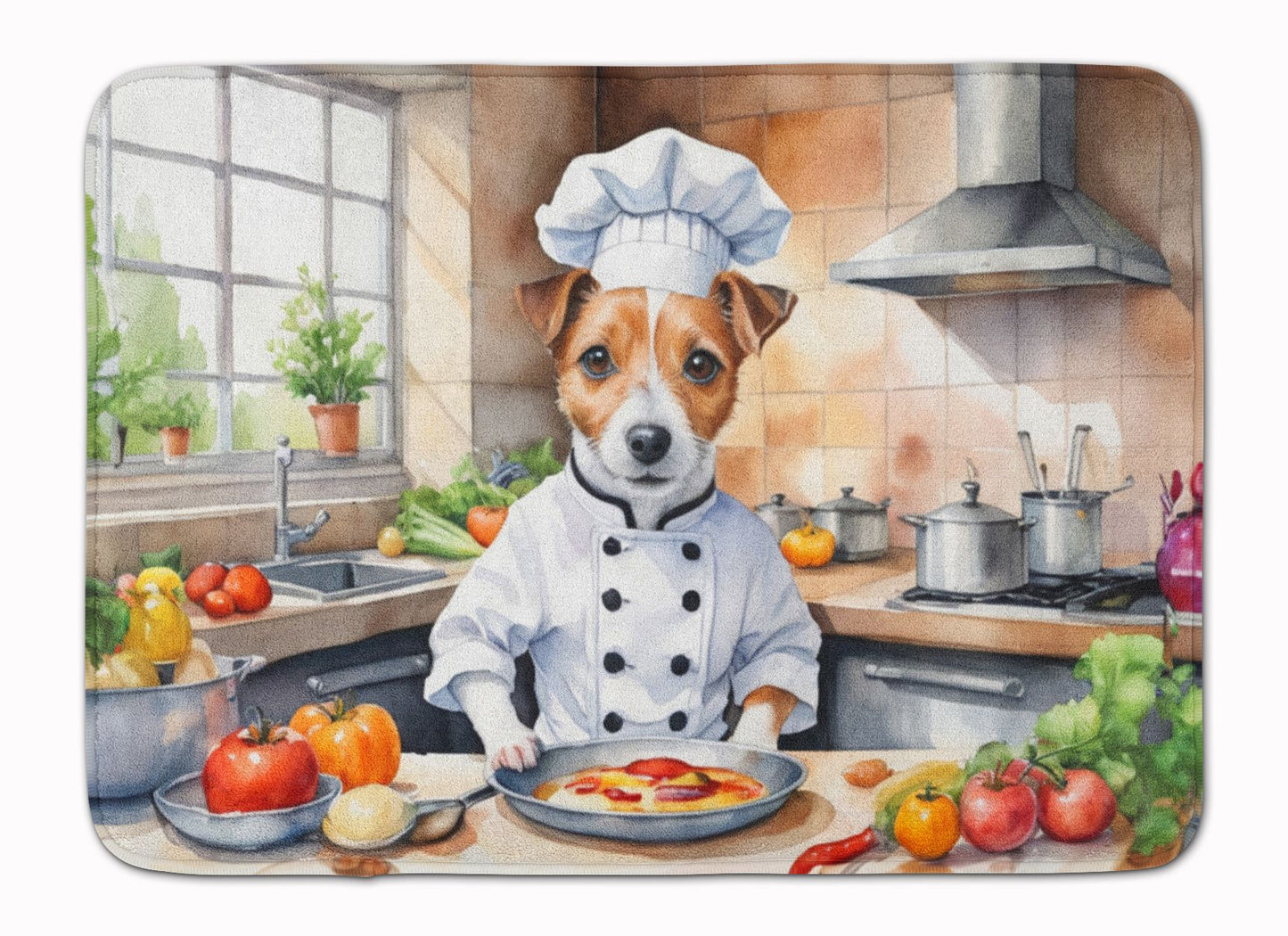 Jack Russell Terrier The Chef Memory Foam Kitchen Mat Machine Washable Anti-Fatigue Mat Cushion Comfort Bath Mat or Kitchen Rug