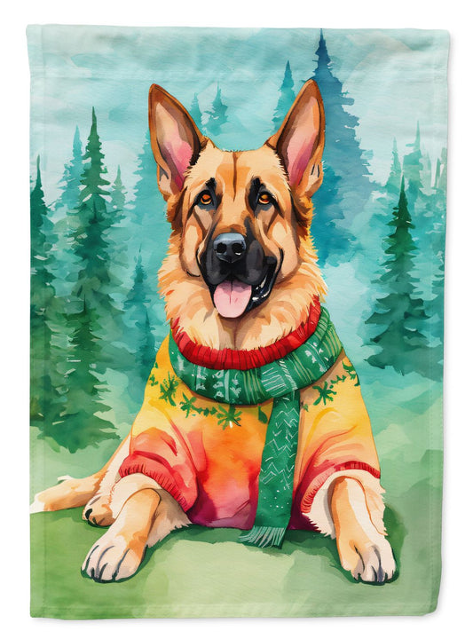 German Shepherd Christmas House Flag Large Porch Sleeve Pole Decorative Outside Yard Banner Artwork Wall Hanging, Polyester, House Size, Multicolor