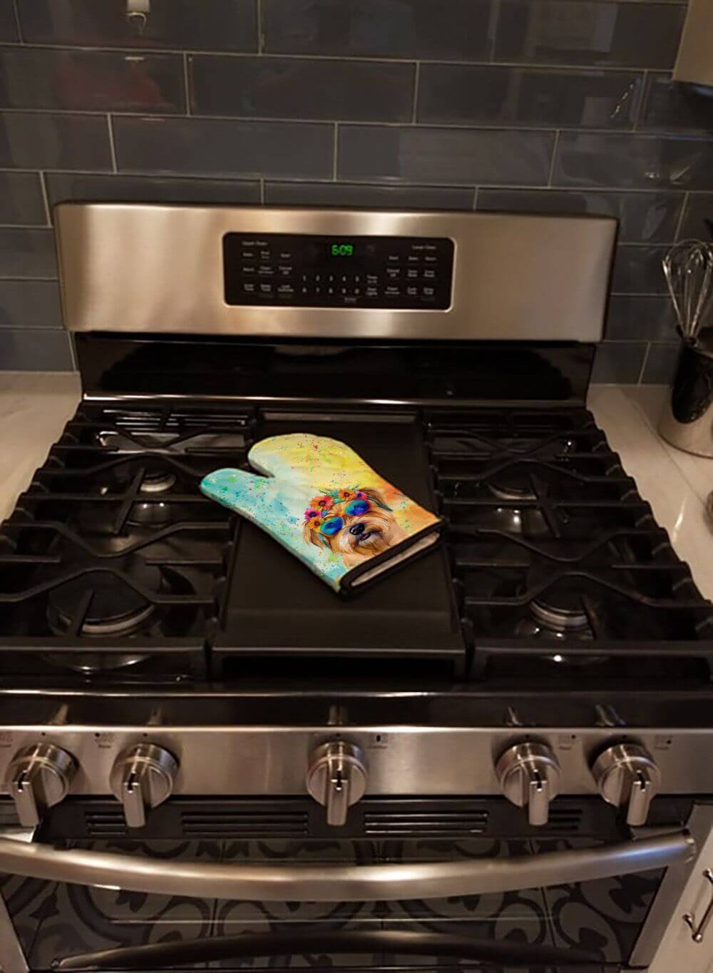 Cairn Terrier Hippie Dawg Oven Mitt Heat Resistant Thick Oven Mitt for Hot Pans and Oven, Kitchen Mitt Protect Hands, Cooking Baking Glove