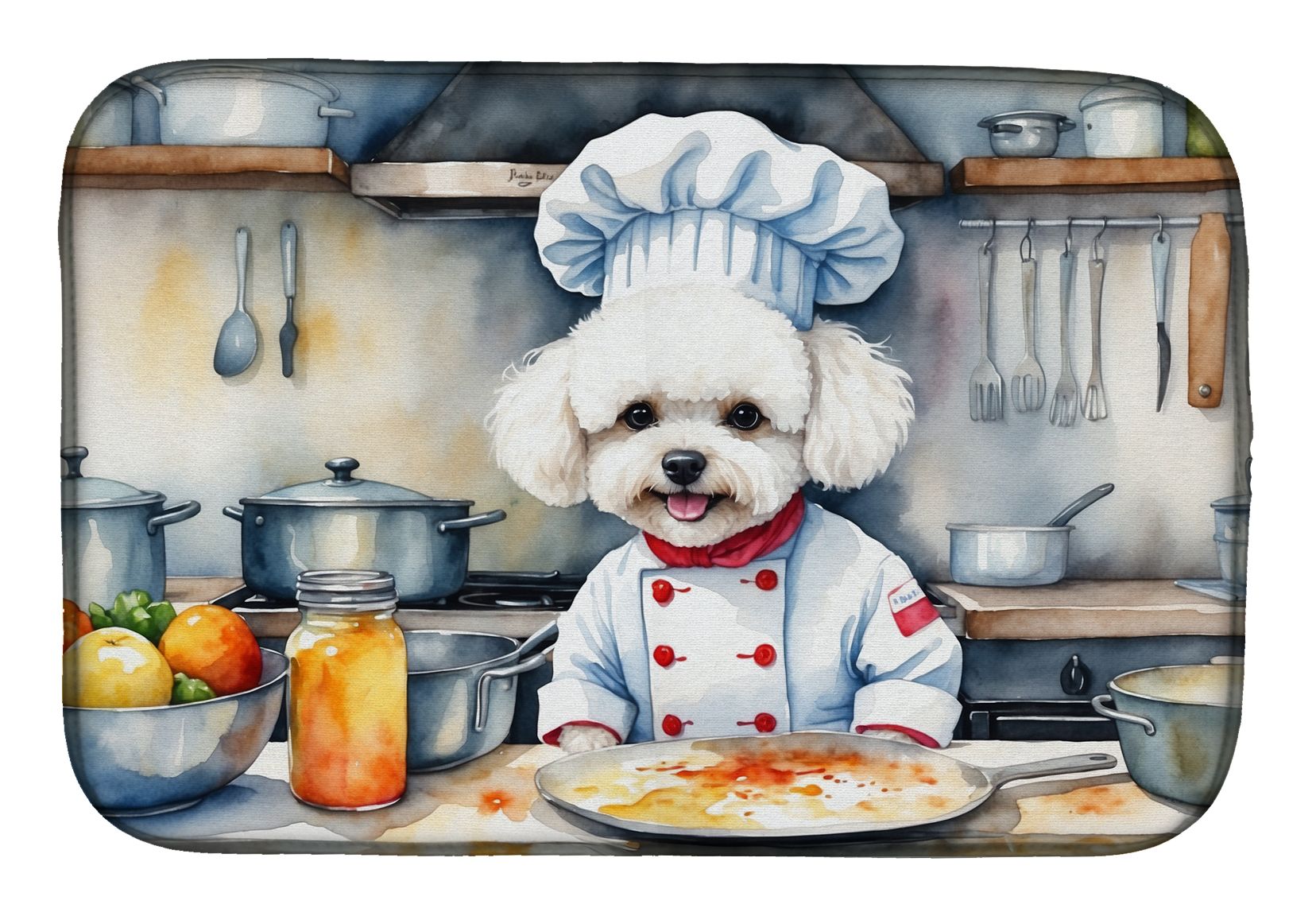 Bichon Frise The Chef Dish Drying Mat Absorbent Dish Drying Mat Pad for Kitchen Counter Dish Drainer Mat for Countertop, 14 x 21", Multicolor