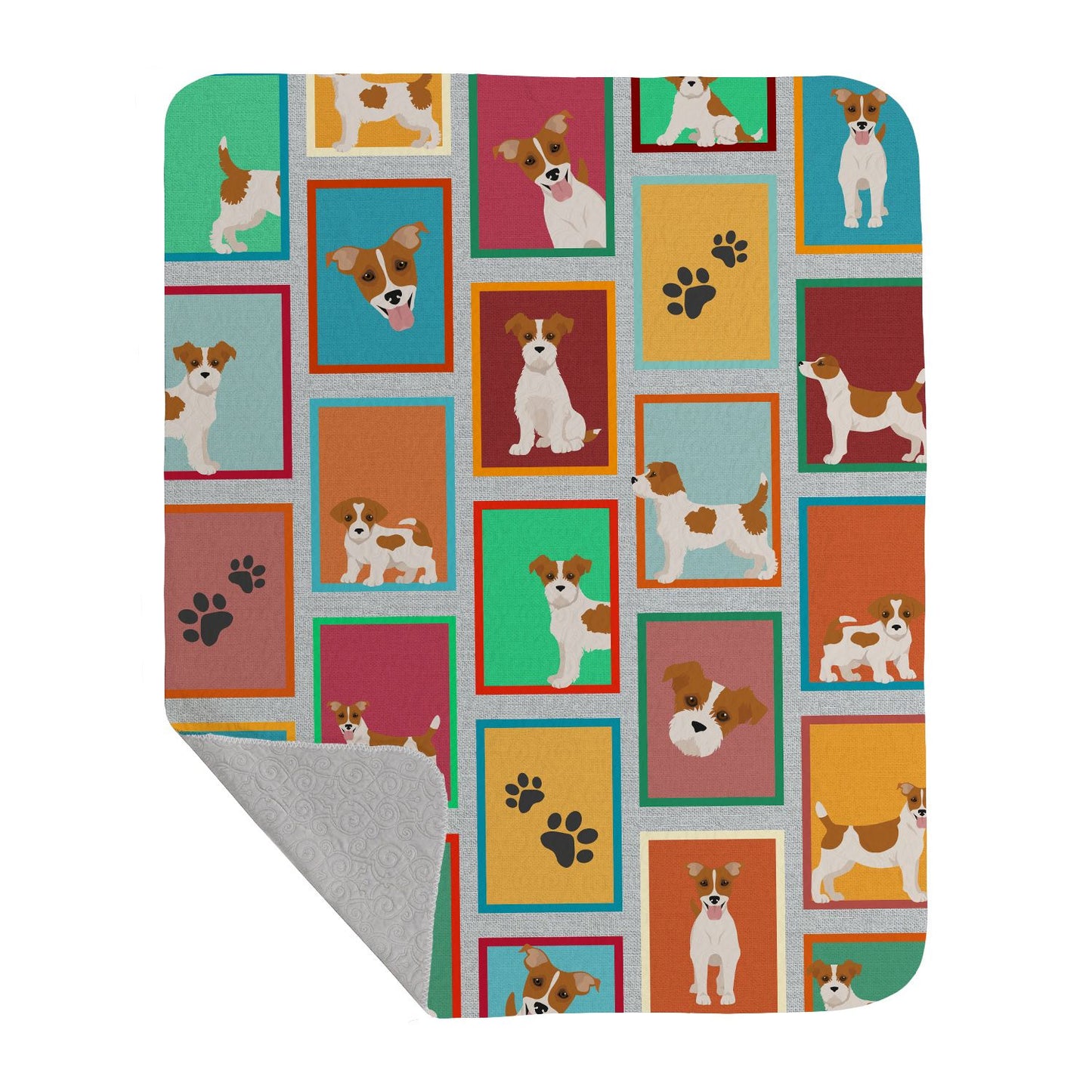 Lots of Red and White Jack Russell Terrier Quilted Blanket 50x60 Artwork Pattern Quilted Throw Blanket for Bed, Couch, Sofa, Soft and Lightweight
