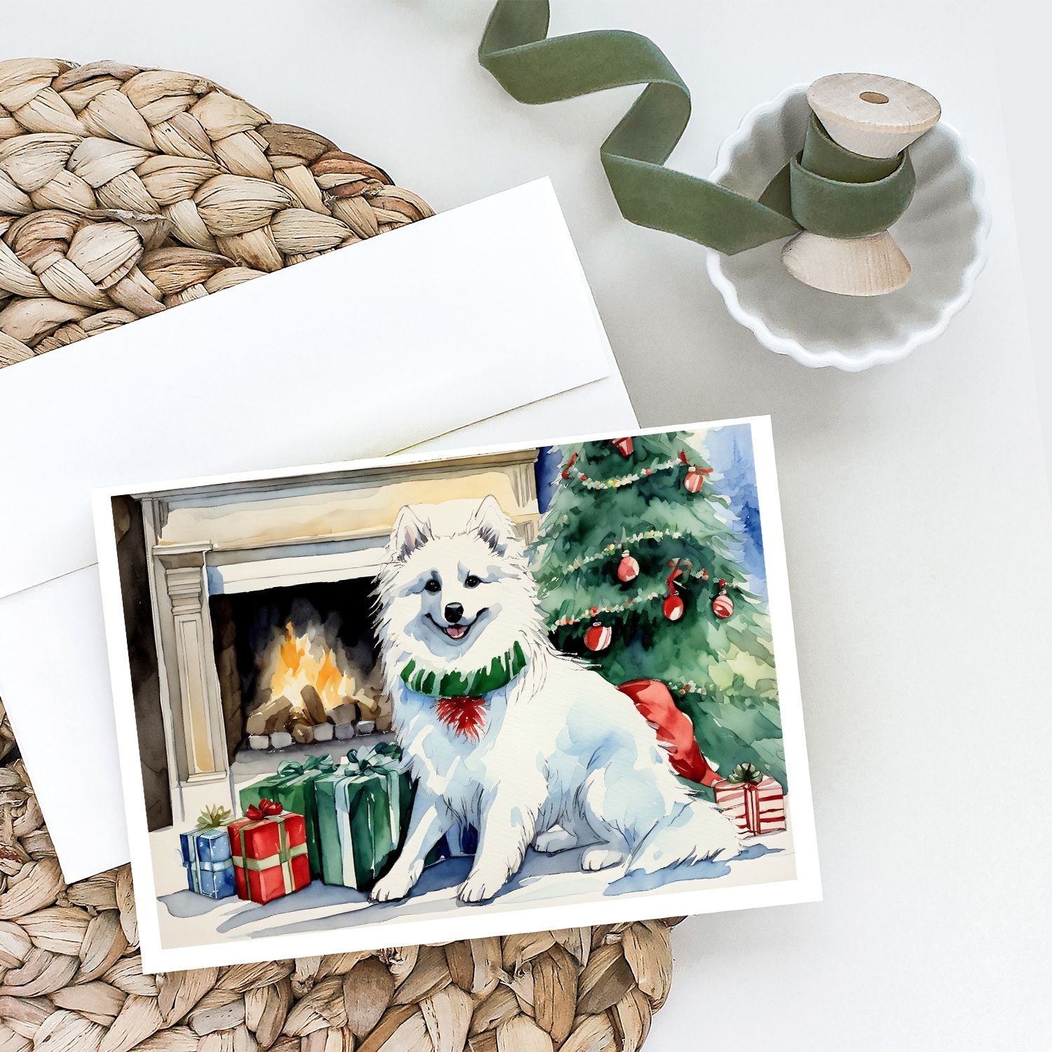 American Eskimo Christmas Greeting Cards Pack of 8 Blank Cards with Envelopes Whimsical A7 Size 5x7 Blank Note Cards