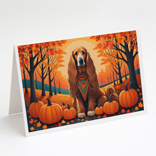 Afghan Hound Fall Greeting Cards Pack of 8 Blank Cards with Envelopes Whimsical A7 Size 5x7 Blank Note Cards