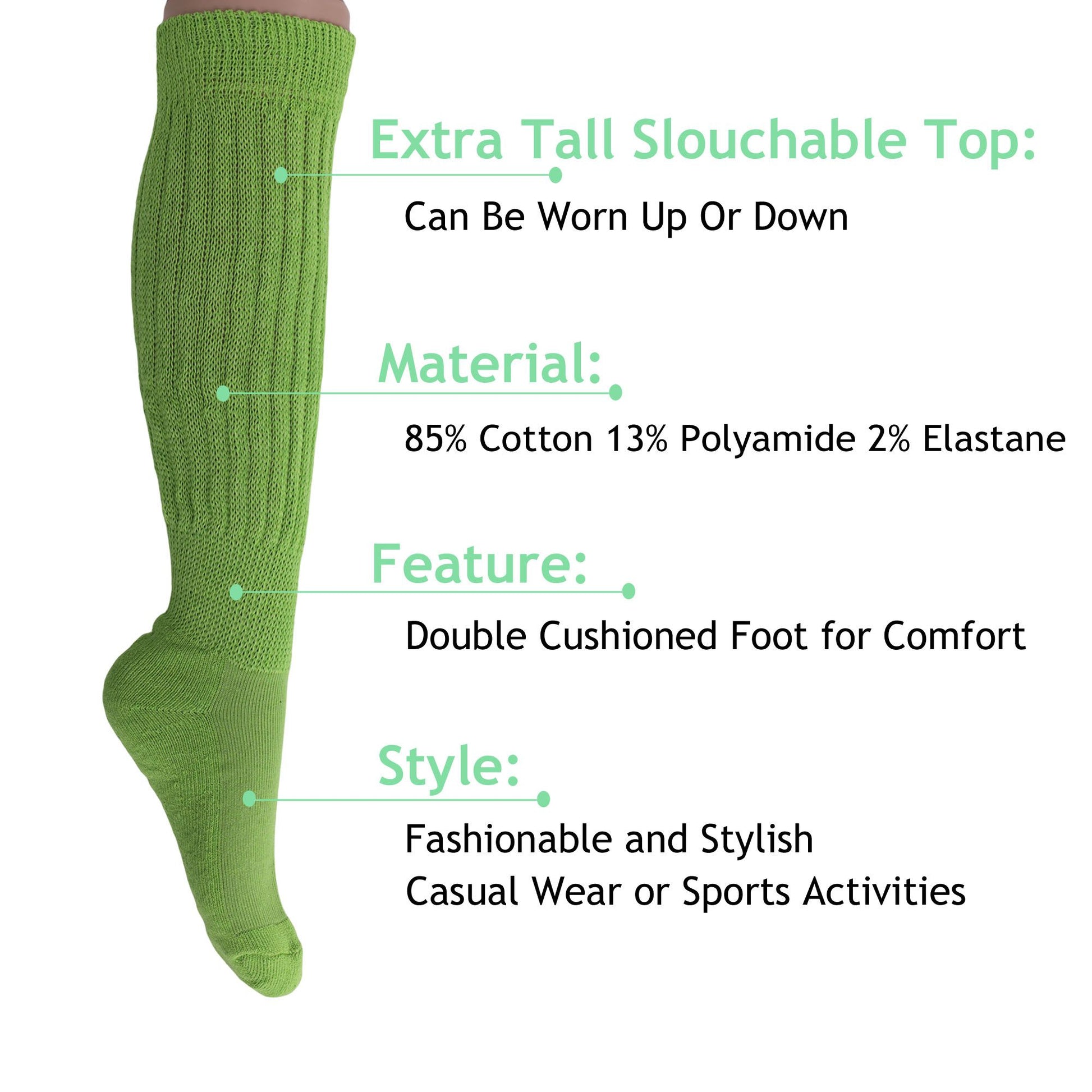 Slouch Socks for Women Extra Long Heavy Slouchy Scrunch Cotton Socks 1 Pair Shoe Size 5 to 10