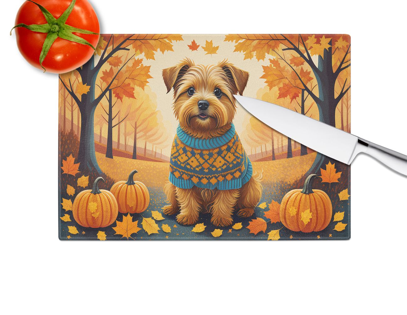 NEW Norfolk Terrier Fall Glass Cutting Board Decorative Tempered Glass Kitchen Cutting and Serving Board Large Size Chopping Board