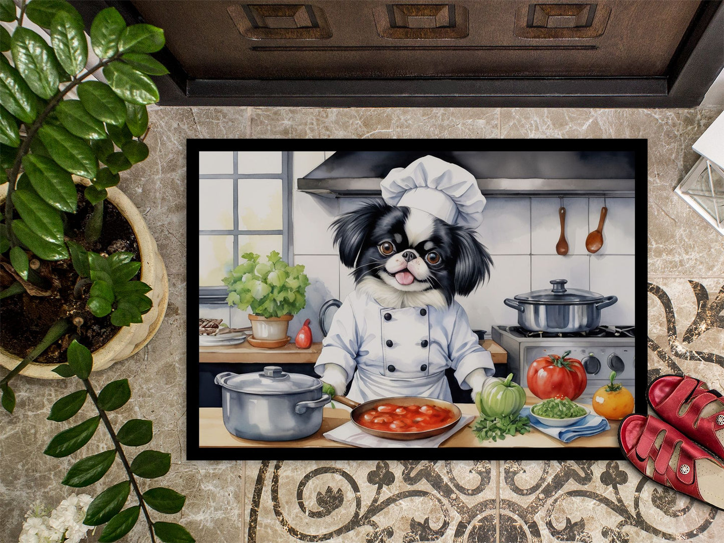 NEW Japanese Chin The Chef Doormat Front Door Mat Indoor Outdoor Rugs for Entryway, Non Slip Washable Low Pile, 18H X 27W