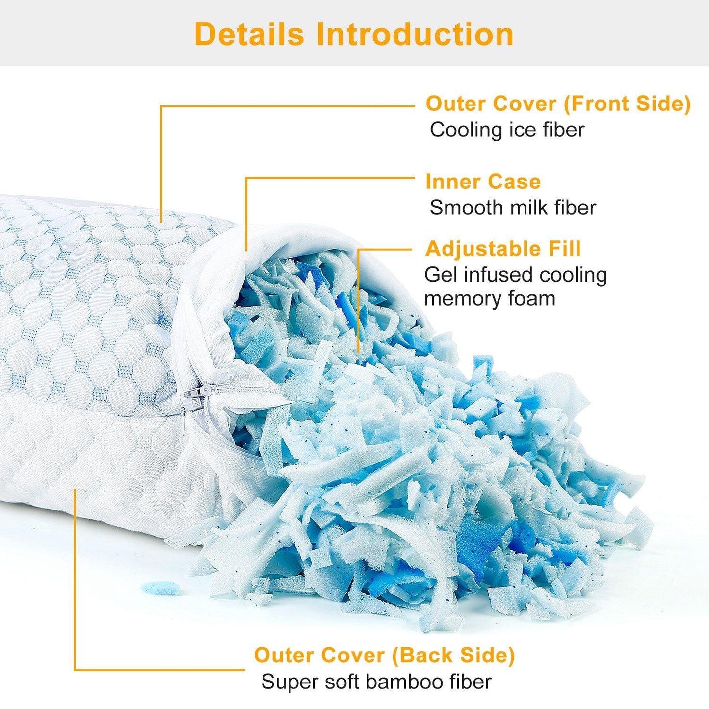 Cooling Memory Foam Pillow Ventilated Soft Bed Pillow w/ Cooling Gel Infused Memory Foam 2Pcs Queen Size - Clothes For Her Online Store