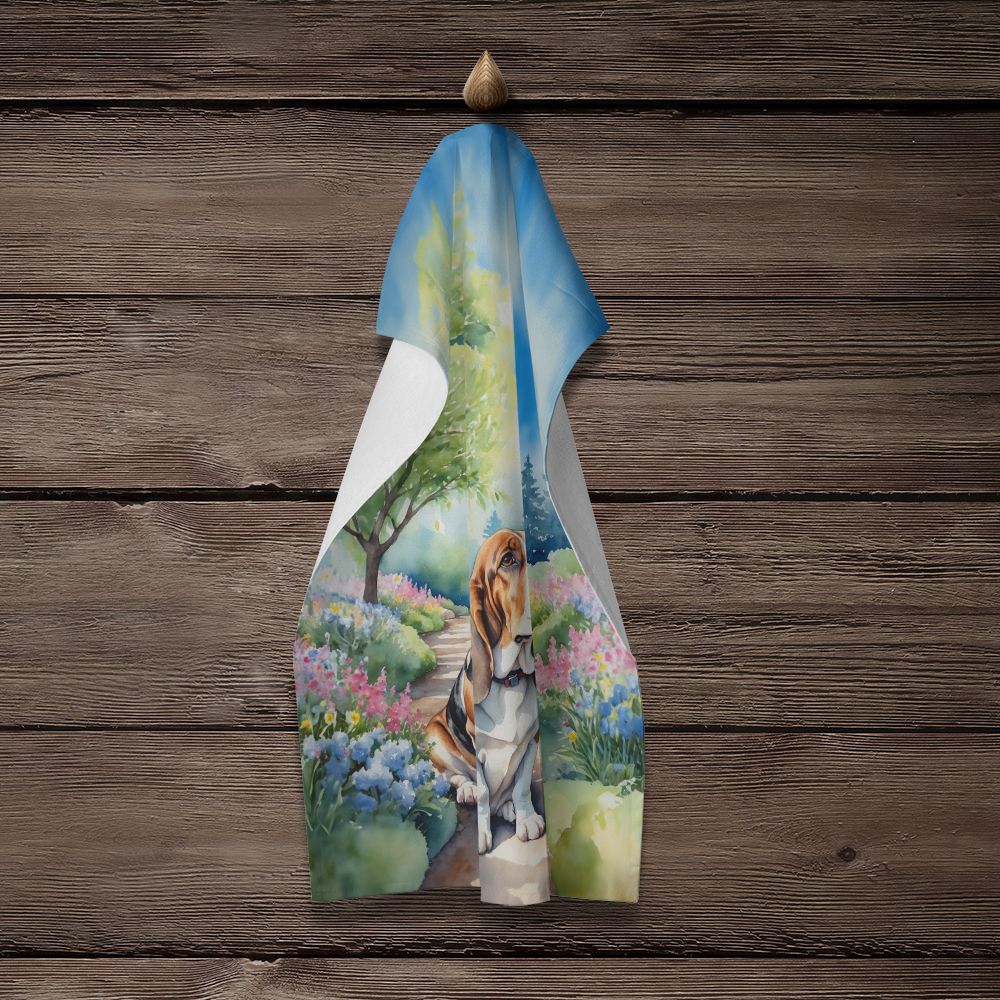 Basset Hound Spring Garden Kitchen Towel Dish Cloths Guest Hand Towel Decorative Bathroom Towel for Face,Tea, Dishcloth, Kitchen and Bath