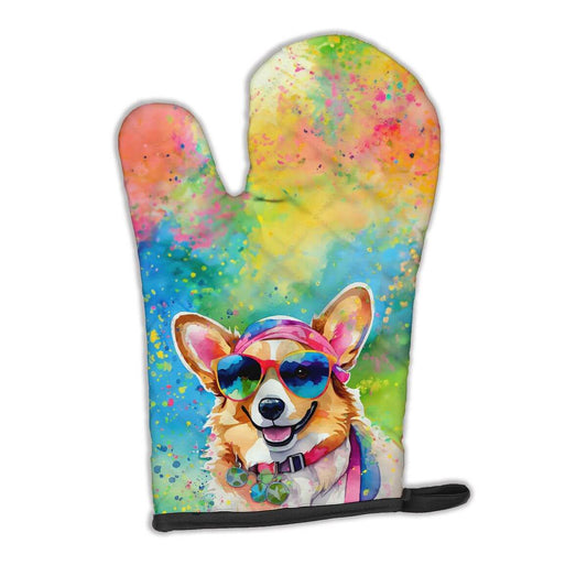 Corgi Hippie Dawg Oven Mitt Heat Resistant Thick Oven Mitt for Hot Pans and Oven, Kitchen Mitt Protect Hands, Cooking Baking Glove