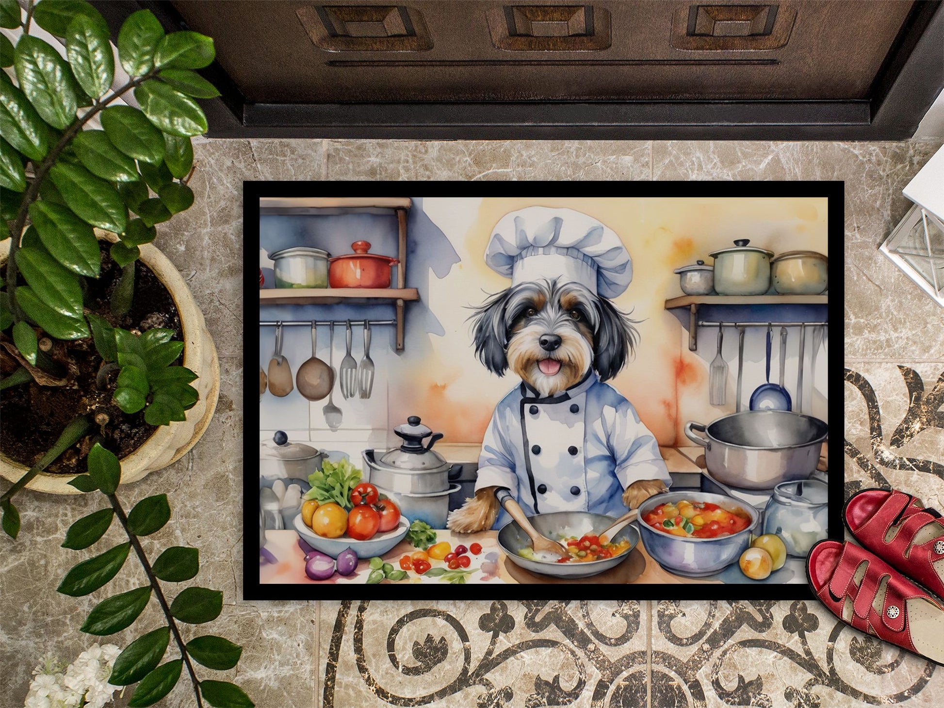 NEW Tibetan Terrier The Chef Doormat Front Door Mat Indoor Outdoor Rugs for Entryway, Non Slip Washable Low Pile, 18H X 27W