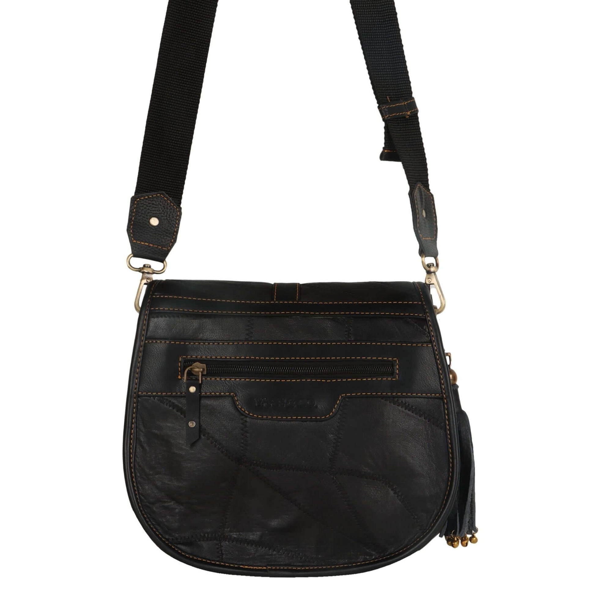 Vivo Saddle Bag made with upcycled leather + premium vegan leather Front Flap