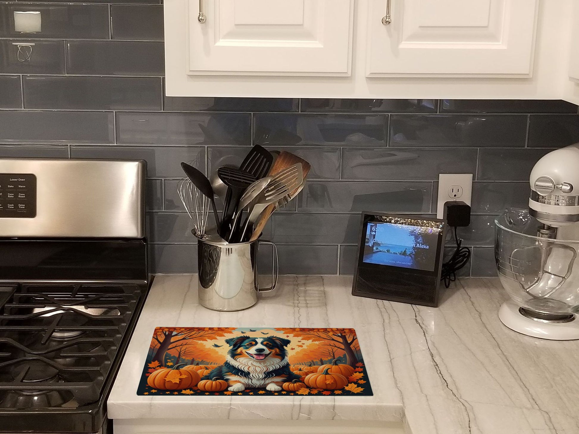 NEW Australian Shepherd Terrier Fall Glass Cutting Board Decorative Tempered Glass Kitchen Cutting and Serving Board Large Size Chopping Board