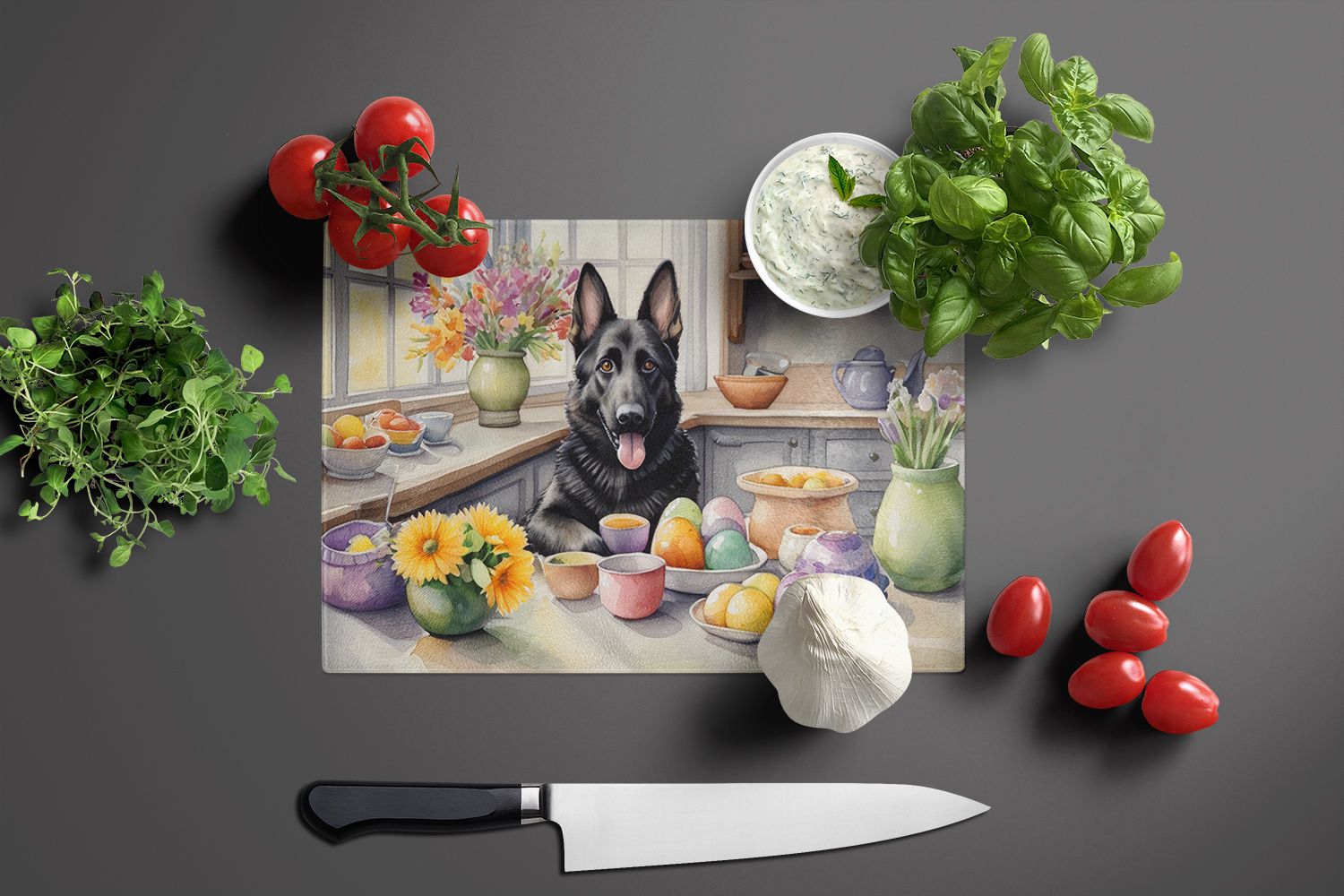 Decorating Easter German Shepherd Glass Cutting Board Decorative Tempered Glass Kitchen Cutting and Serving Board Large Size Chopping Board