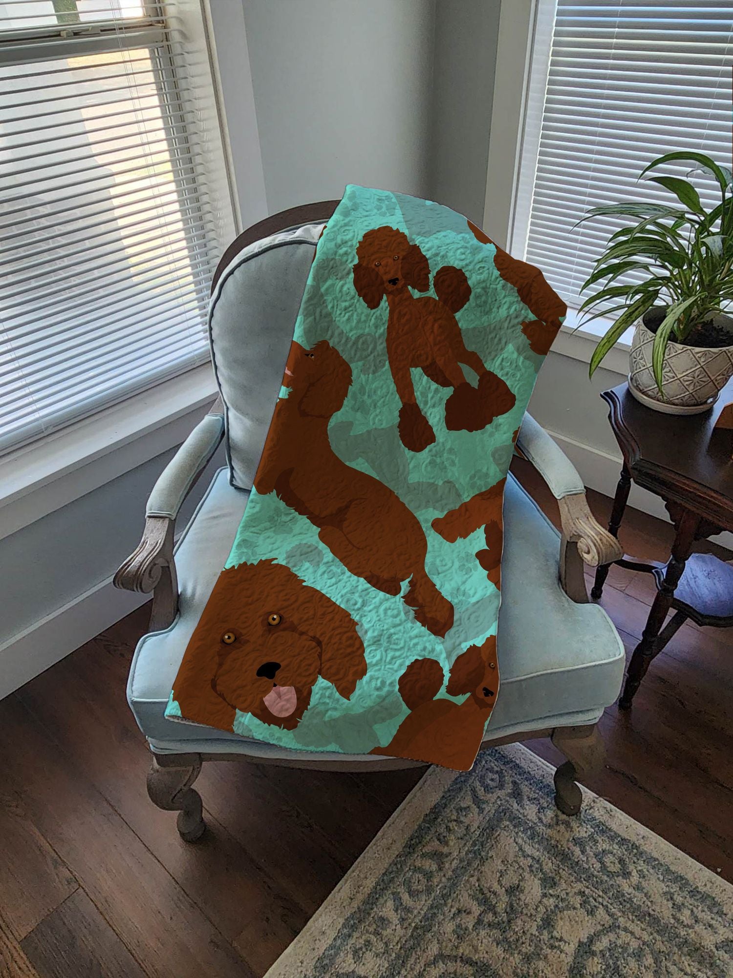 Chocolate Standard Poodle Quilted Blanket 50x60 Artwork Pattern Quilted Throw Blanket for Bed, Couch, Sofa, Soft and Lightweight