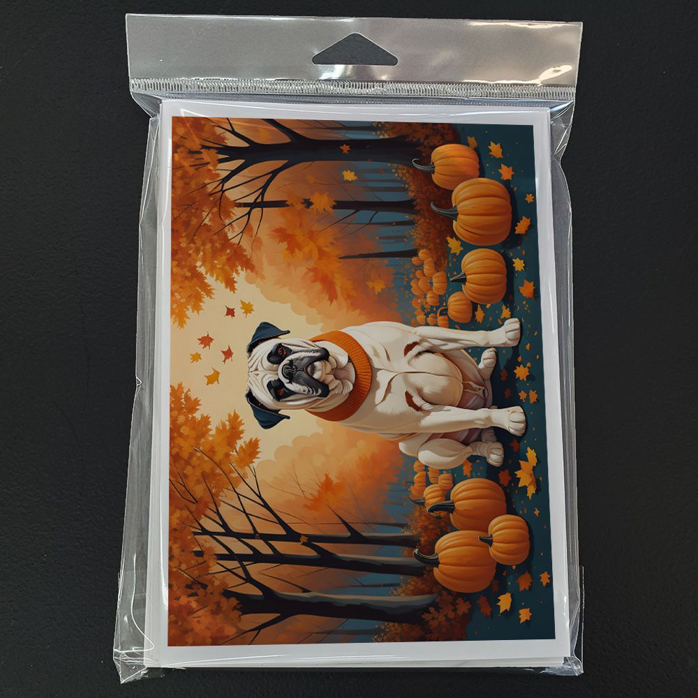 White Boxer Fall Greeting Cards Pack of 8 Blank Cards with Envelopes Whimsical A7 Size 5x7 Blank Note Cards