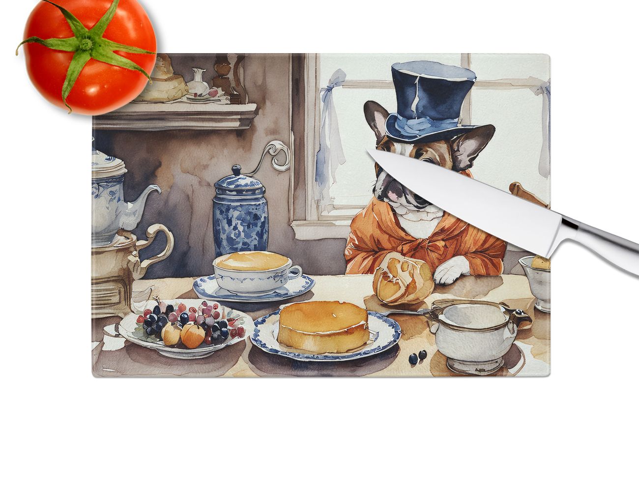 NEW French Bulldog Fall Kitchen Pumpkins Glass Cutting Board Decorative Tempered Glass Kitchen Cutting and Serving Board Large Size Chopping Board
