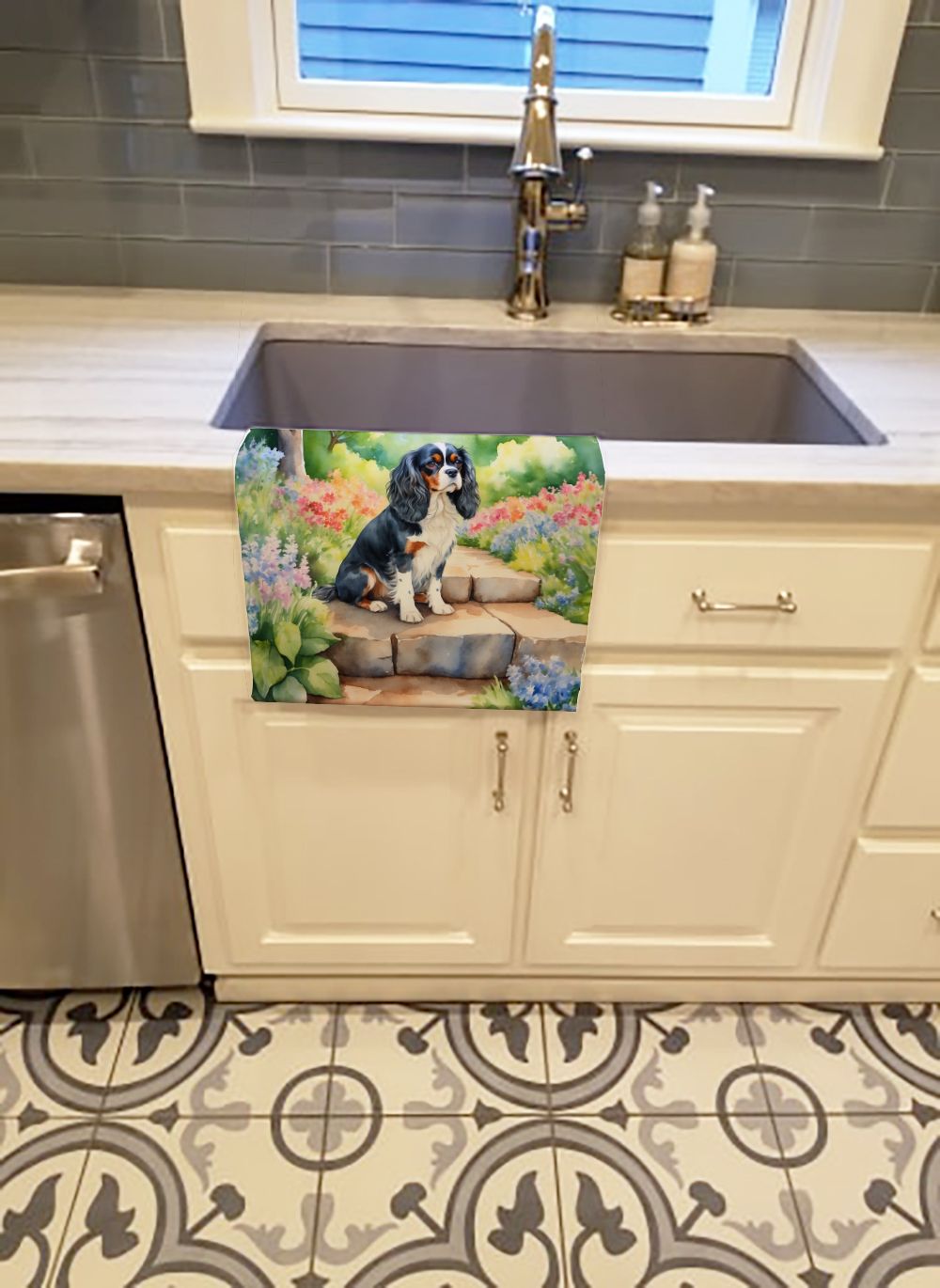 Cavalier Spaniel Spring Path Kitchen Towel Dish Cloths Guest Hand Towel Decorative Bathroom Towel for Face,Tea, Dishcloth, Kitchen and Bath