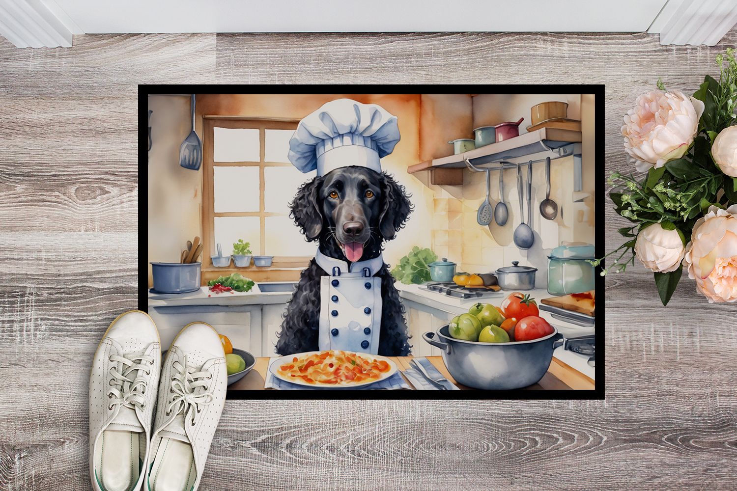 NEW Curly-Coated Retriever The Chef Doormat Front Door Mat Indoor Outdoor Rugs for Entryway, Non Slip Washable Low Pile, 18H X 27W