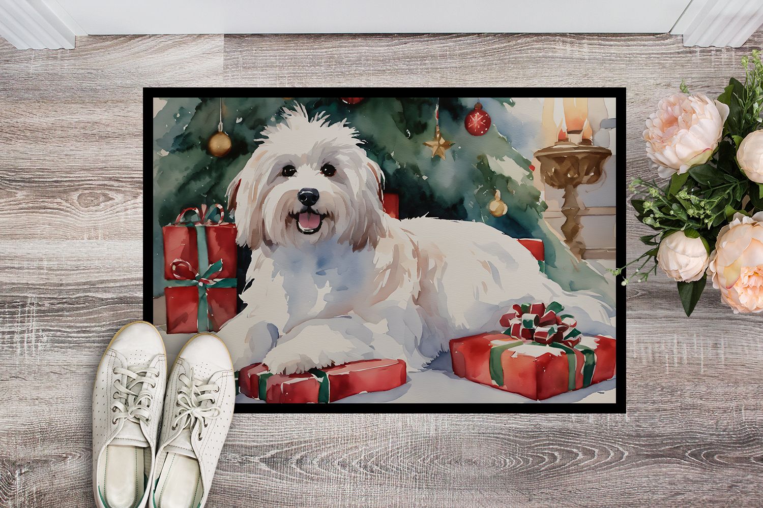 NEW Coton De Tulear Cozy Christmas Doormat Front Door Mat Indoor Outdoor Rugs for Entryway, Non Slip Washable Low Pile, 18H X 27W