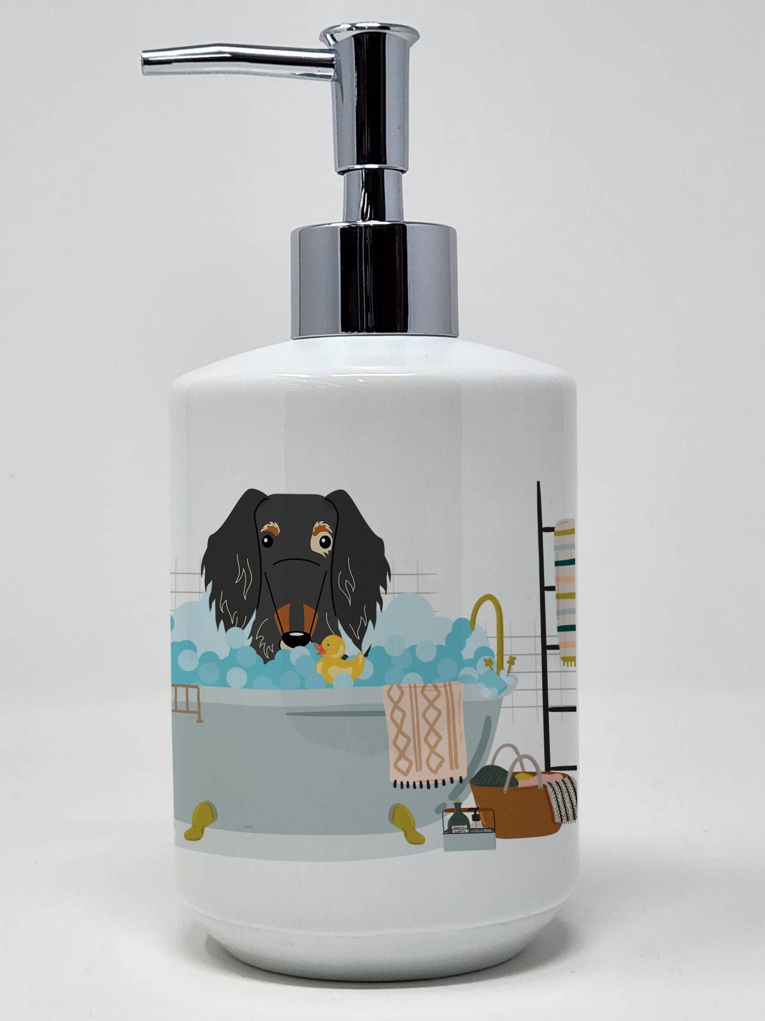 Dapple Wire Haired Dachshund in Bathtub Ceramic Soap Dispenser Hand Soap Dispenser Pump Bottles for Bathroom Kitchen, Empty Refillable Liquid Soap Container