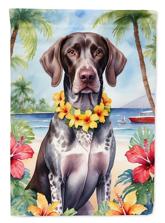 German Shorthaired Pointer Luau House Flag Large Porch Sleeve Pole Decorative Outside Yard Banner Artwork Wall Hanging, Polyester, House Size, Multicolor