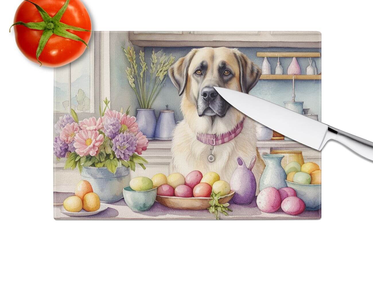 NEW Decorating Easter Anatolian Shepherd Dog Glass Cutting Board Decorative Tempered Glass Kitchen Cutting and Serving Board Large Size Chopping Board