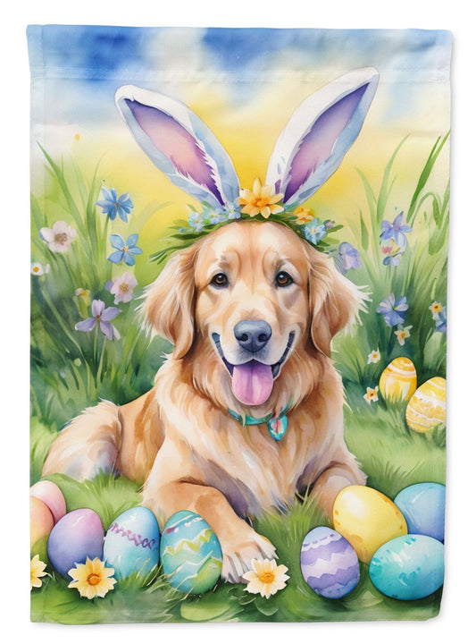 Golden Retriever Easter Egg Hunt House Flag Large Porch Sleeve Pole Decorative Outside Yard Banner Artwork Wall Hanging, Polyester, House Size, Multicolor