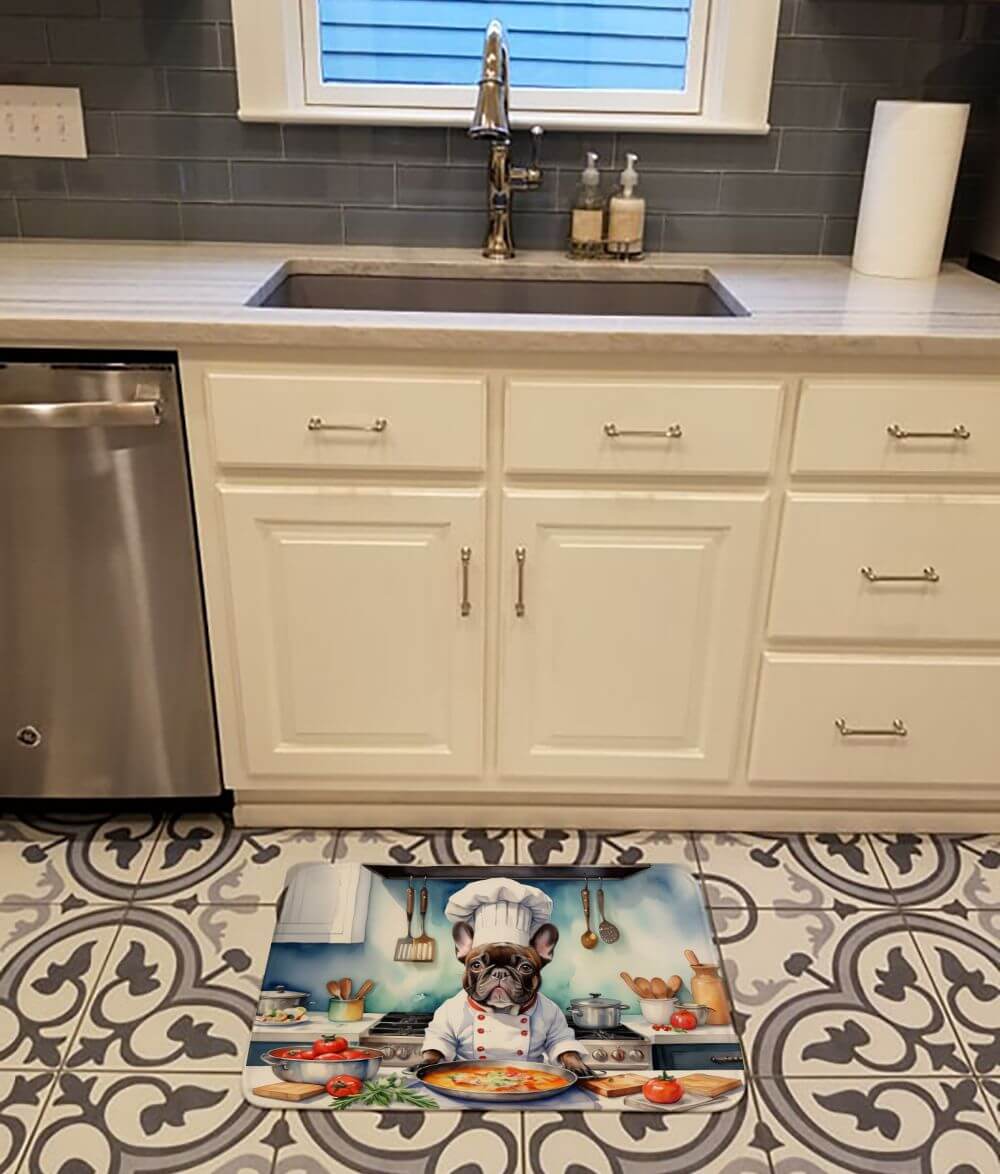 French Bulldog The Chef Memory Foam Kitchen Mat Machine Washable Anti-Fatigue Mat Cushion Comfort Bath Mat or Kitchen Rug