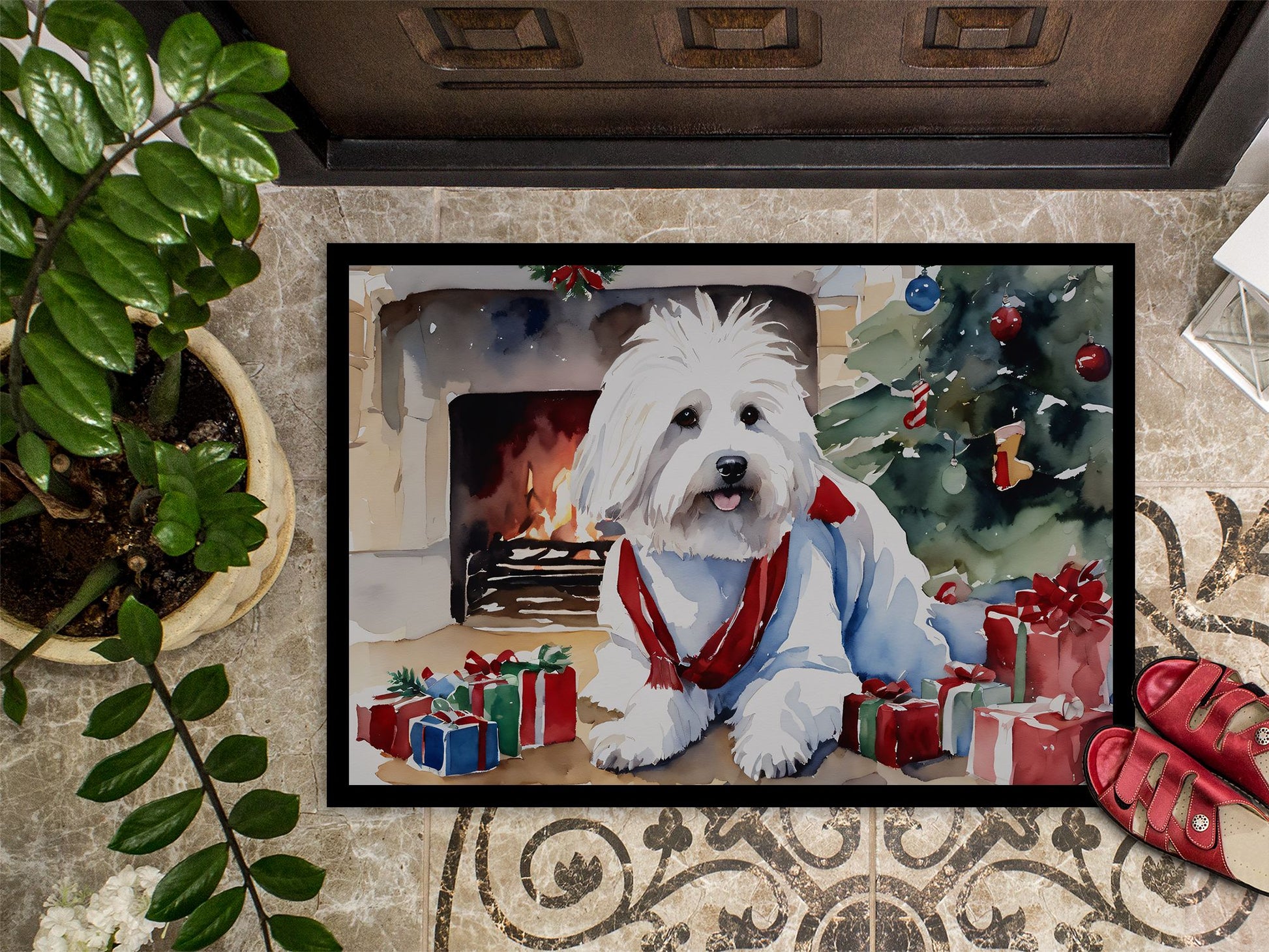 NEW Coton De Tulear Cozy Christmas Doormat Front Door Mat Indoor Outdoor Rugs for Entryway, Non Slip Washable Low Pile, 18H X 27W