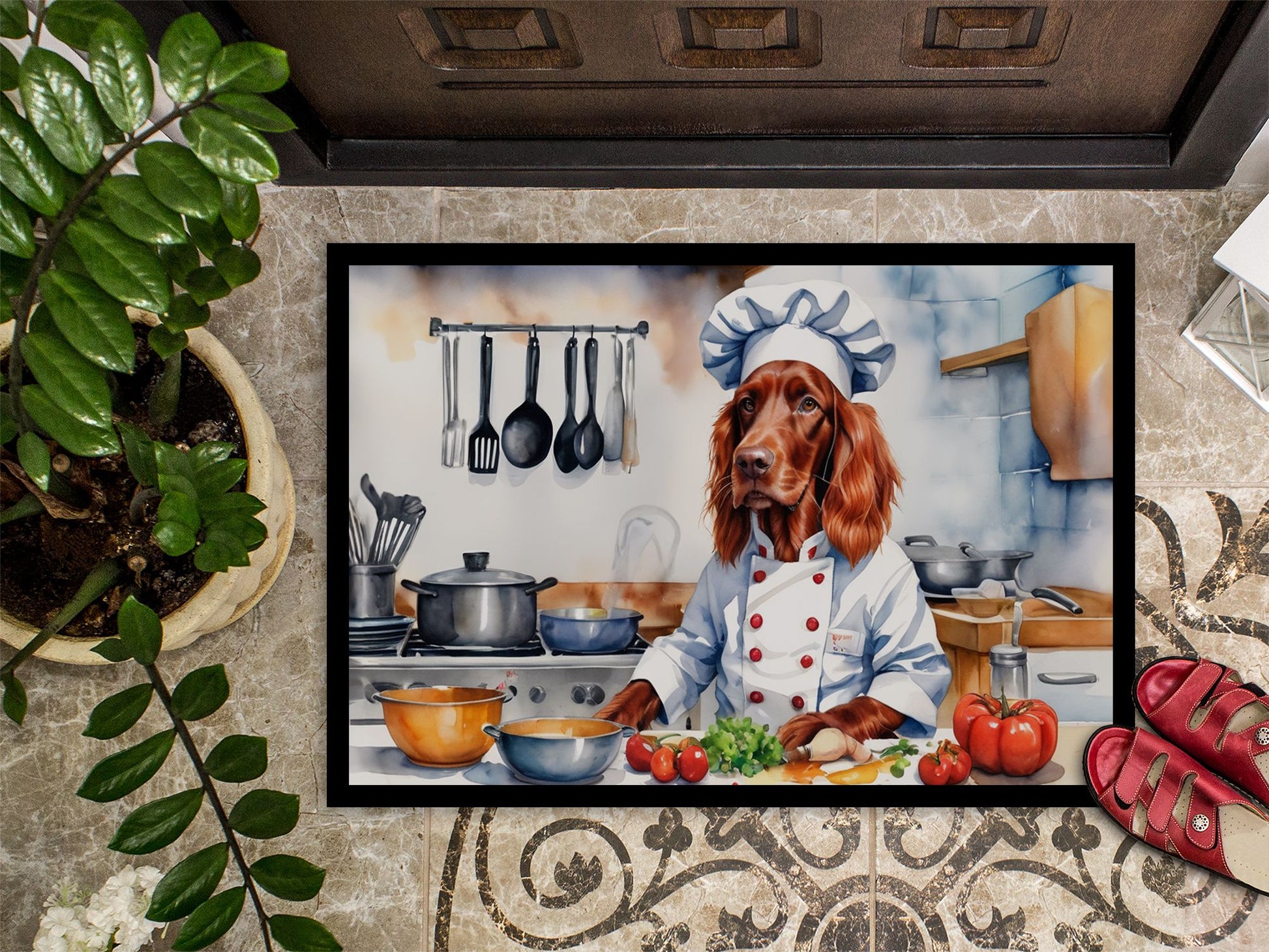 Irish Setter The Chef Doormat Front Door Mat Indoor Outdoor Rugs for Entryway, Non Slip Washable Low Pile, 24H X 36W