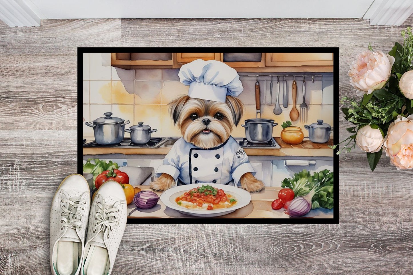 NEW Lhasa Apso The Chef Doormat Front Door Mat Indoor Outdoor Rugs for Entryway, Non Slip Washable Low Pile, 18H X 27W