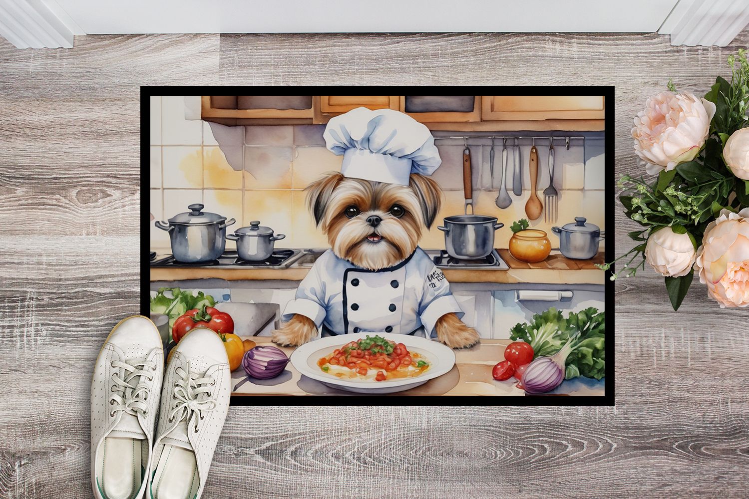 NEW Lhasa Apso The Chef Doormat Front Door Mat Indoor Outdoor Rugs for Entryway, Non Slip Washable Low Pile, 18H X 27W