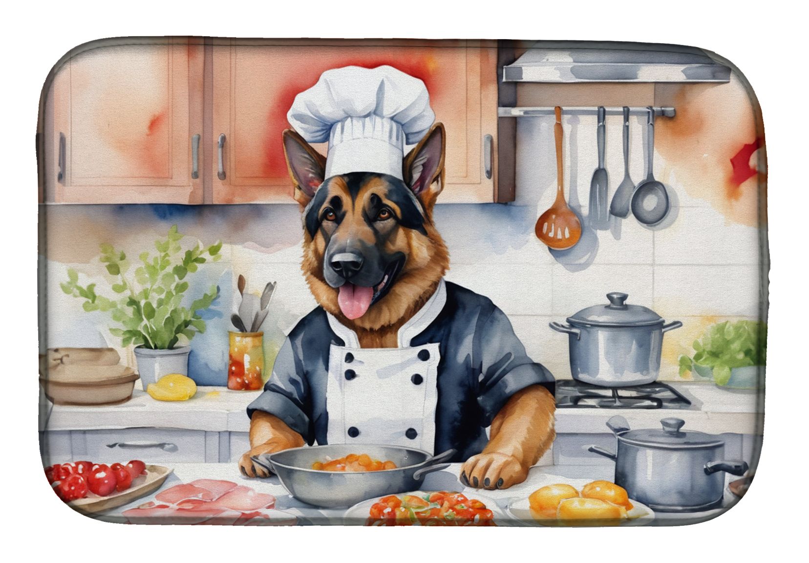 German Shepherd The Chef Dish Drying Mat Absorbent Dish Drying Mat Pad for Kitchen Counter Dish Drainer Mat for Countertop, 14 x 21", Multicolor