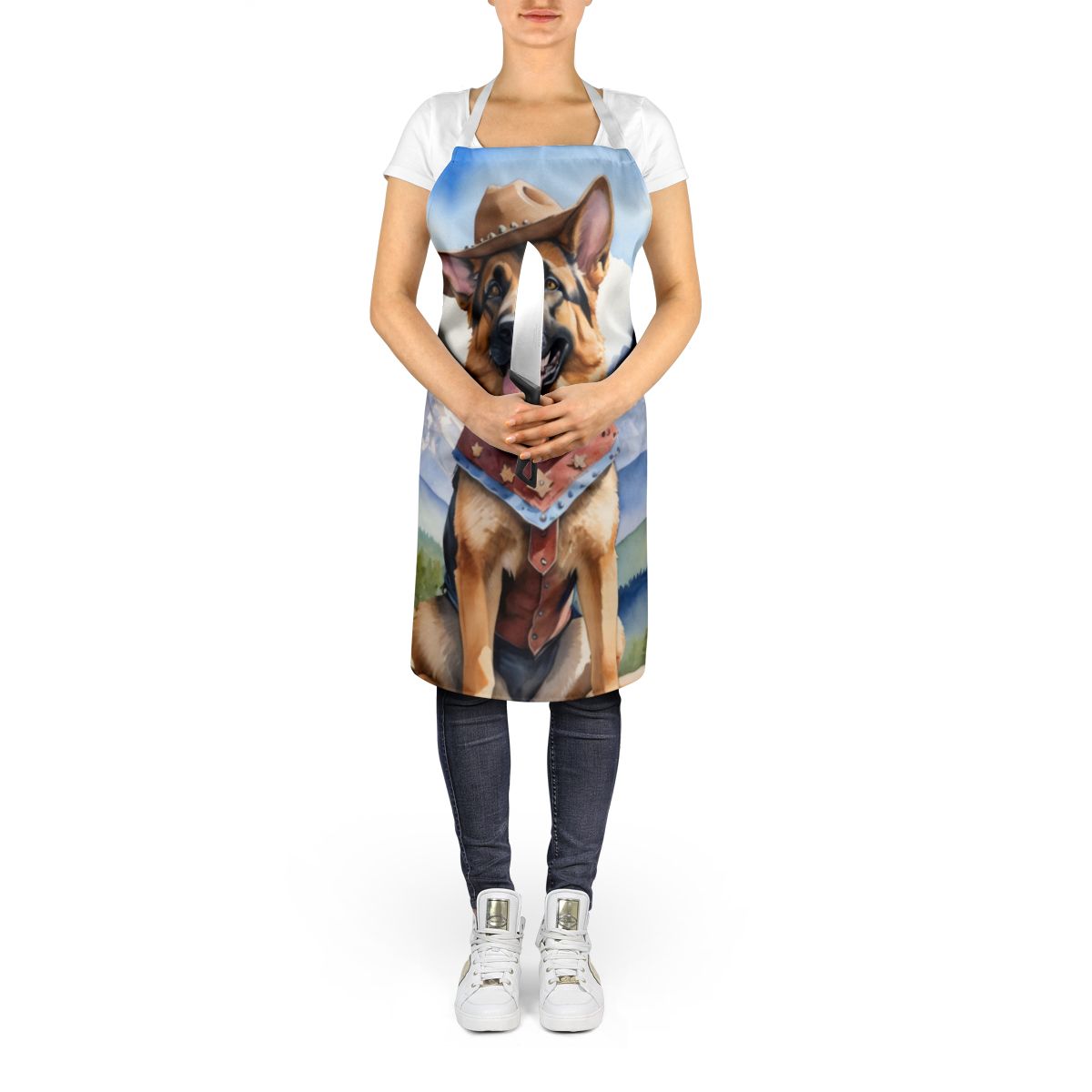 German Shepherd Cowboy Welcome Apron Cooking Kitchen Server Baking Crafts Gardening for Adult Women Men, Unisex, Large, Multicolor