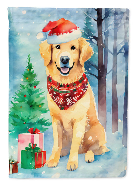 Golden Retriever Christmas House Flag Large Porch Sleeve Pole Decorative Outside Yard Banner Artwork Wall Hanging, Polyester, House Size, Multicolor