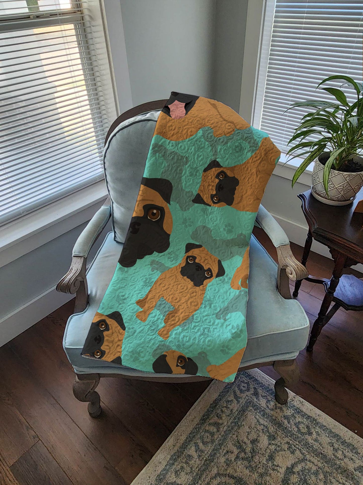 Apricot Pug Quilted Blanket 50x60 Artwork Pattern Quilted Throw Blanket for Bed, Couch, Sofa, Soft and Lightweight